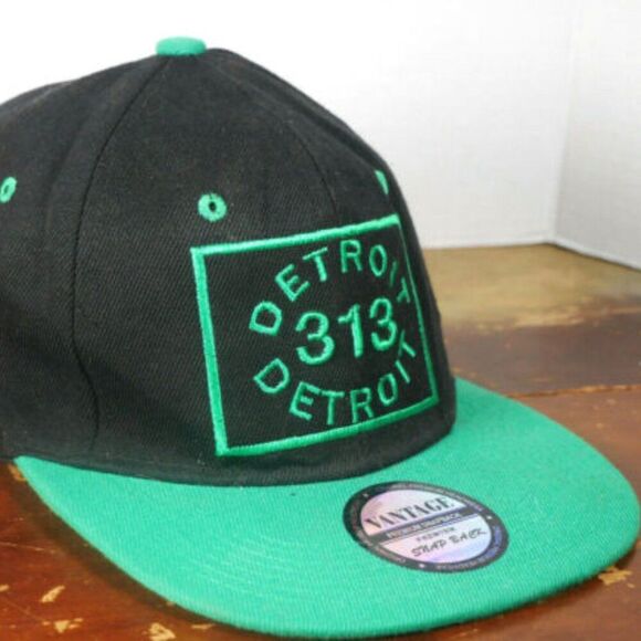 Detroit Spellout Vantage Premium Snap Back Hat Black / green - Picture 2 of 5